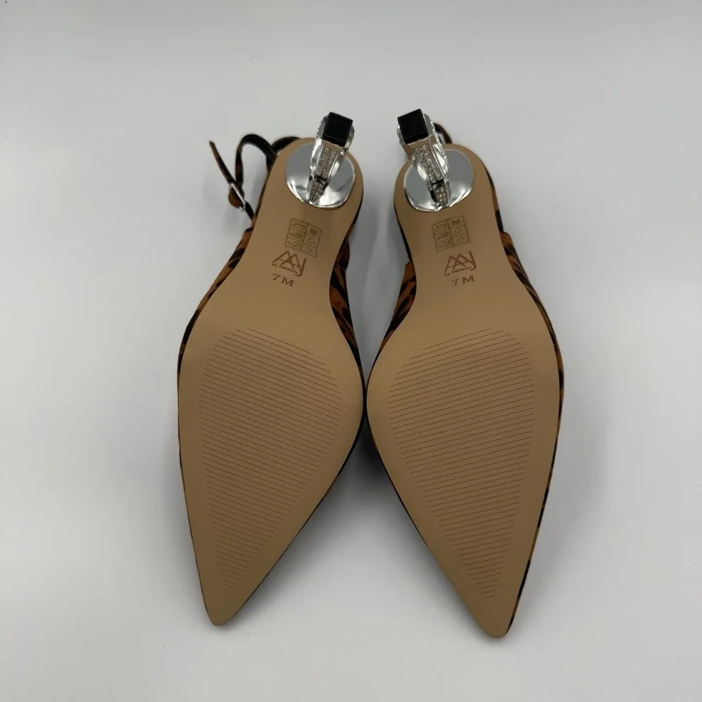 Amina Muaddi Leopard Print Slingback Crystal Heel Pumps Women's‎ Size 7M